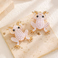 Fashion Creative Alloy Rhinestone Faux Pearl Frog Animal Stud Earrings