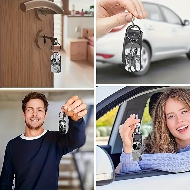 Stainless Steel Necklace Men and Women Personalized Custom Keychain with Pictures - Double Sided Engraving Photo Text Customized Key Chains for Men Boyfriend