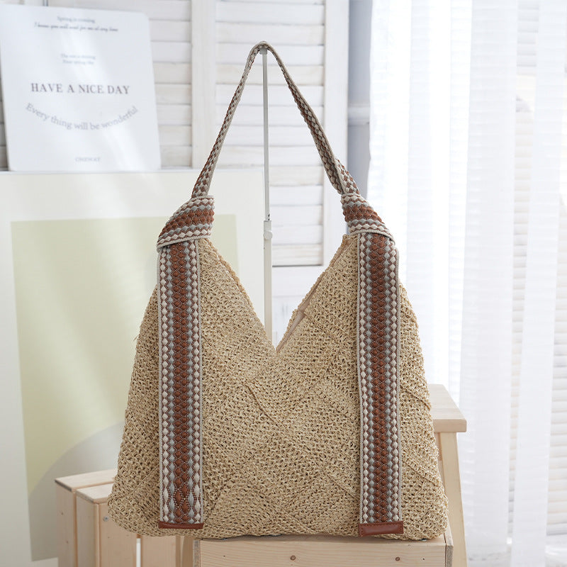 Women’s Lightweight Woven Bag – Delicate Summer Straw Shoulder Purse, Handmade Textured Tote