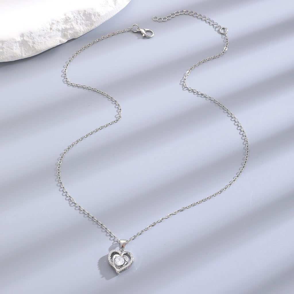 Ocean Heart Valentine's Day Copper Inlaid Zircon Heart Necklace Mother's Day Gift
