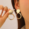 Creative Circle Heart Geometric Pendant Necklace & Earrings Elegant Jewelry Set