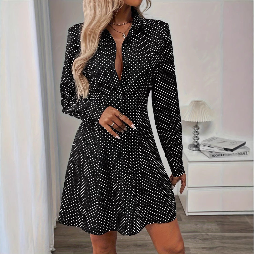 Women's Summer Solid Color Polka Dot Dress Women's Shirt Skirt