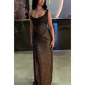 Elegant Sleeveless Off-the-Shoulder Bodycon Maxi Solid Color Chic High-End Satin Slip Dress