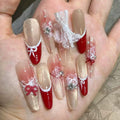 Christmas French tips autumn and winter white handmade wear nail cat eye manicure wear nail pure desire advanced sense fake nail patch