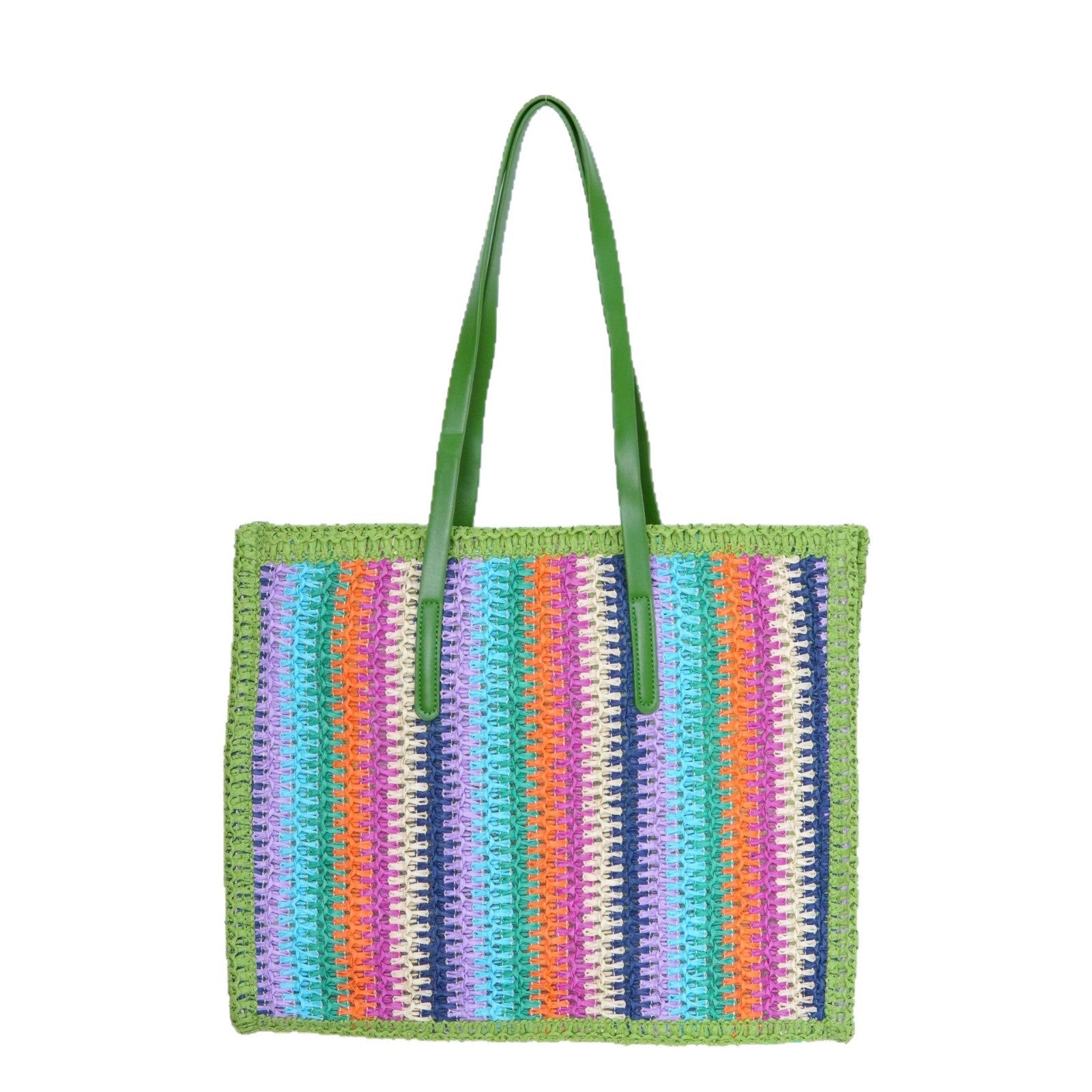 Colorful Large Capacity Woven Shoulder Bag - Beach Straw Tote, Lazy Casual Handheld Purse