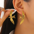 Vintage 18K Gold Plated Stainless Steel Bird Wing Open Ring for Women