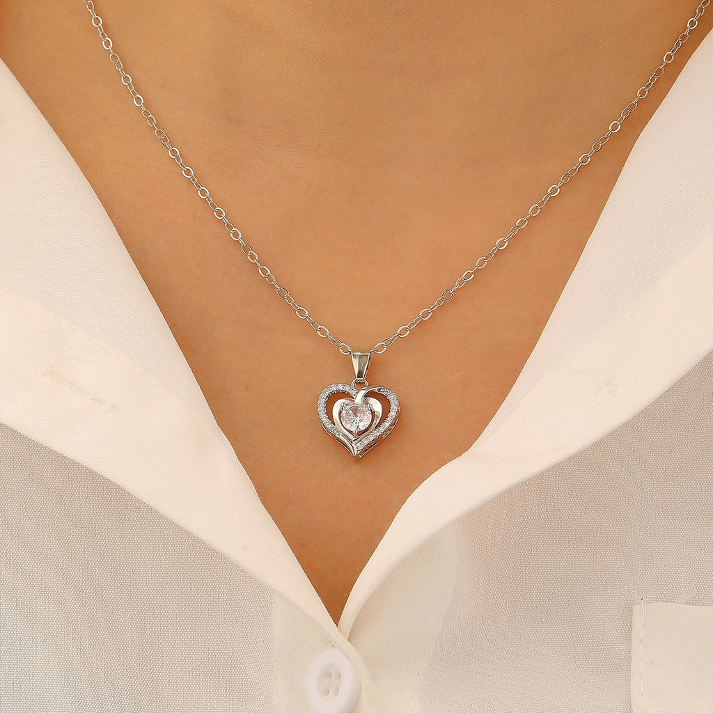 Ocean Heart Valentine's Day Copper Inlaid Zircon Heart Necklace Mother's Day Gift