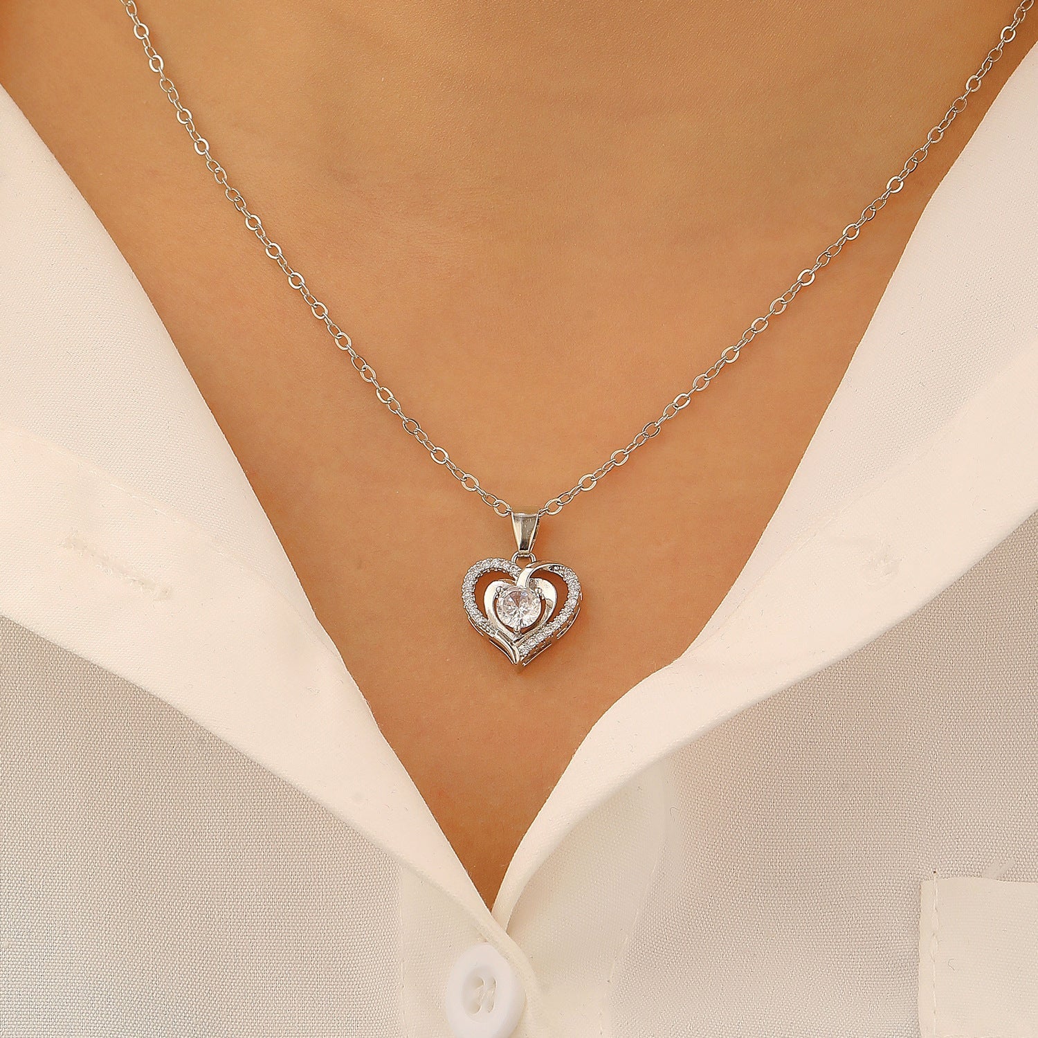 Ocean Heart Valentine's Day Copper Inlaid Zircon Heart Necklace Mother's Day Gift