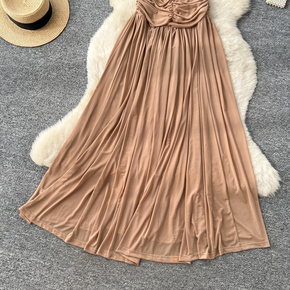 Fashionista Halter Neck Dress – Asymmetrical Ruched Bodycon Maxi, Resort Slim-Fit Gown
