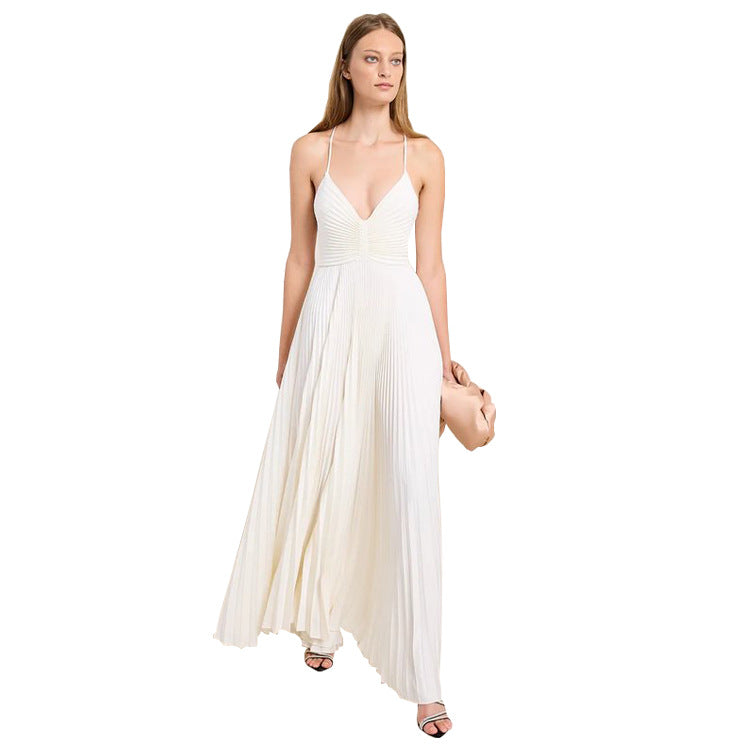 Pleated Tie-Strap Slip Dress