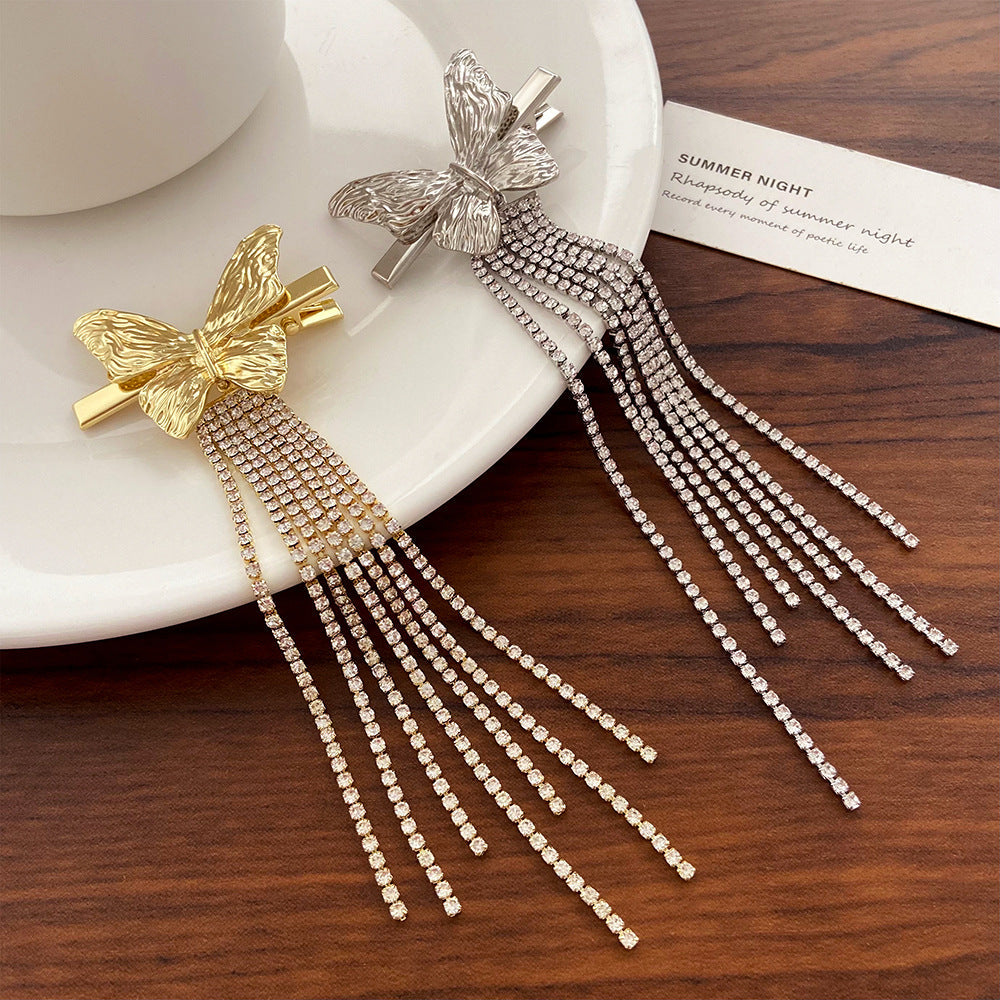 Shiny Rhinestone Butterfly Tassel Hair Claw Luxury Alloy Hair Clip