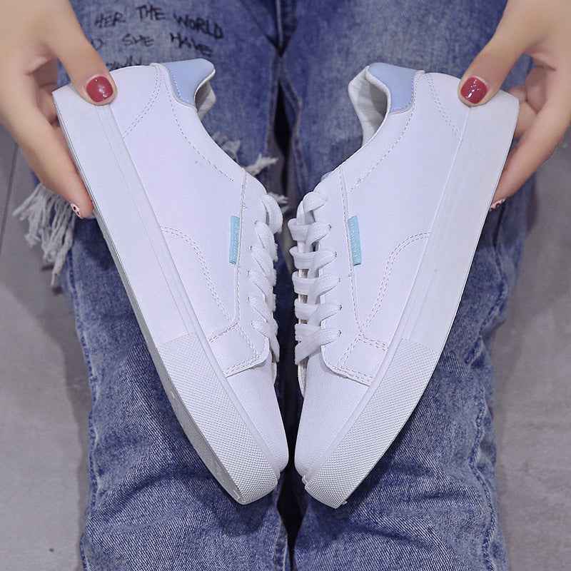 White Women's Sneakers - Flat Bottom Casual Shoes