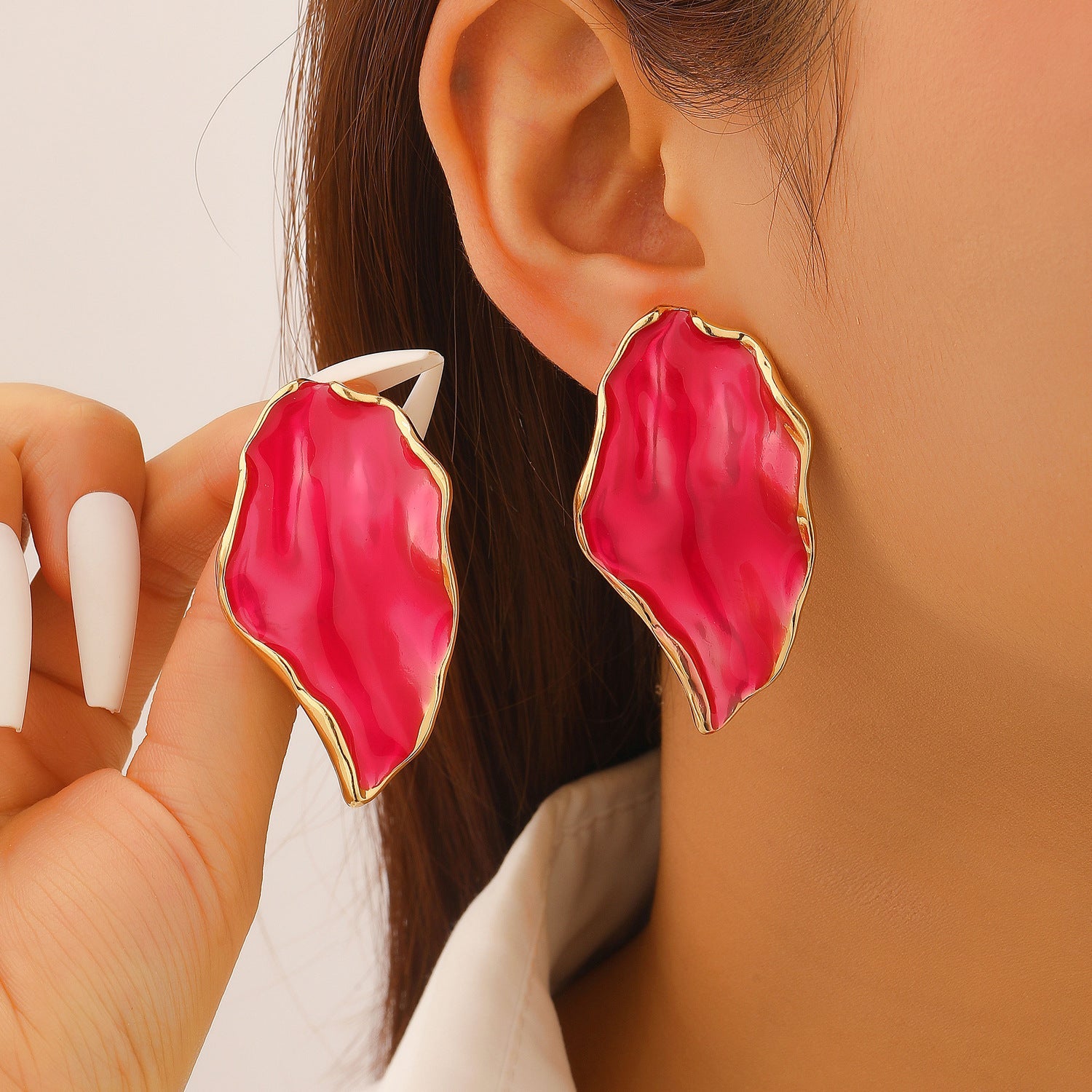 Vintage Irregular Pleated Petal Oil-Drop Earrings Enamel Geometric Jewelry