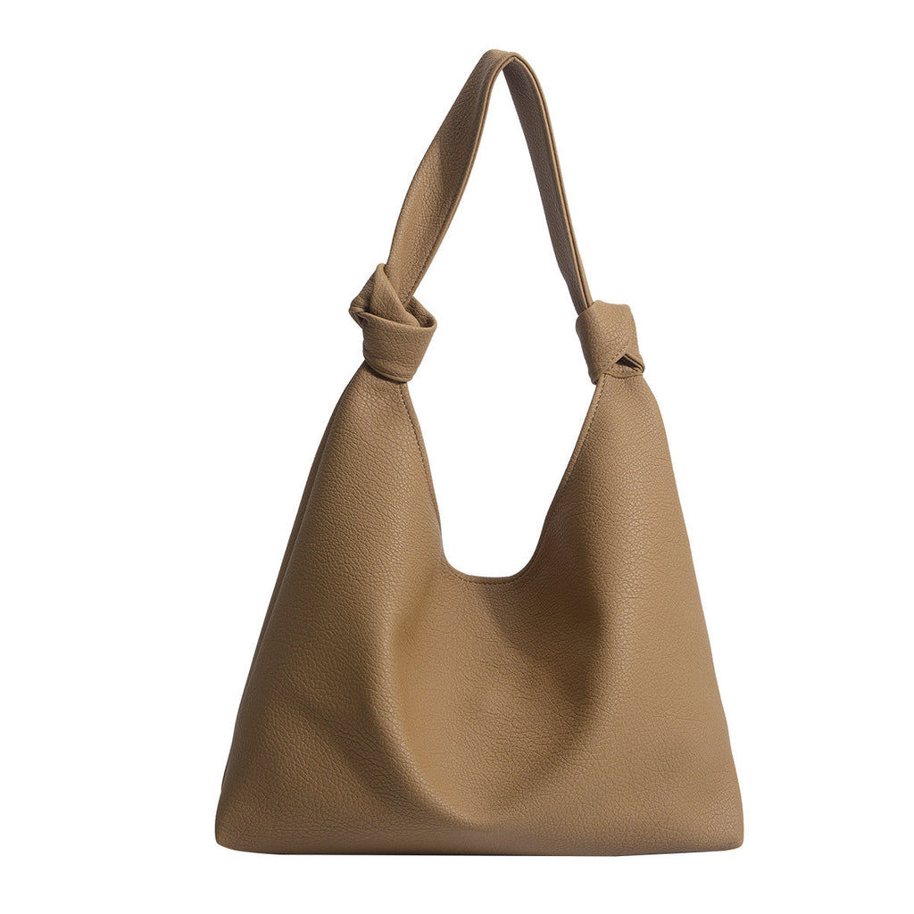 Soft leather hobo tote big bag, autumn and winter fashion simple retro hobo bag, brown large-capacity commuter shoulder bag
