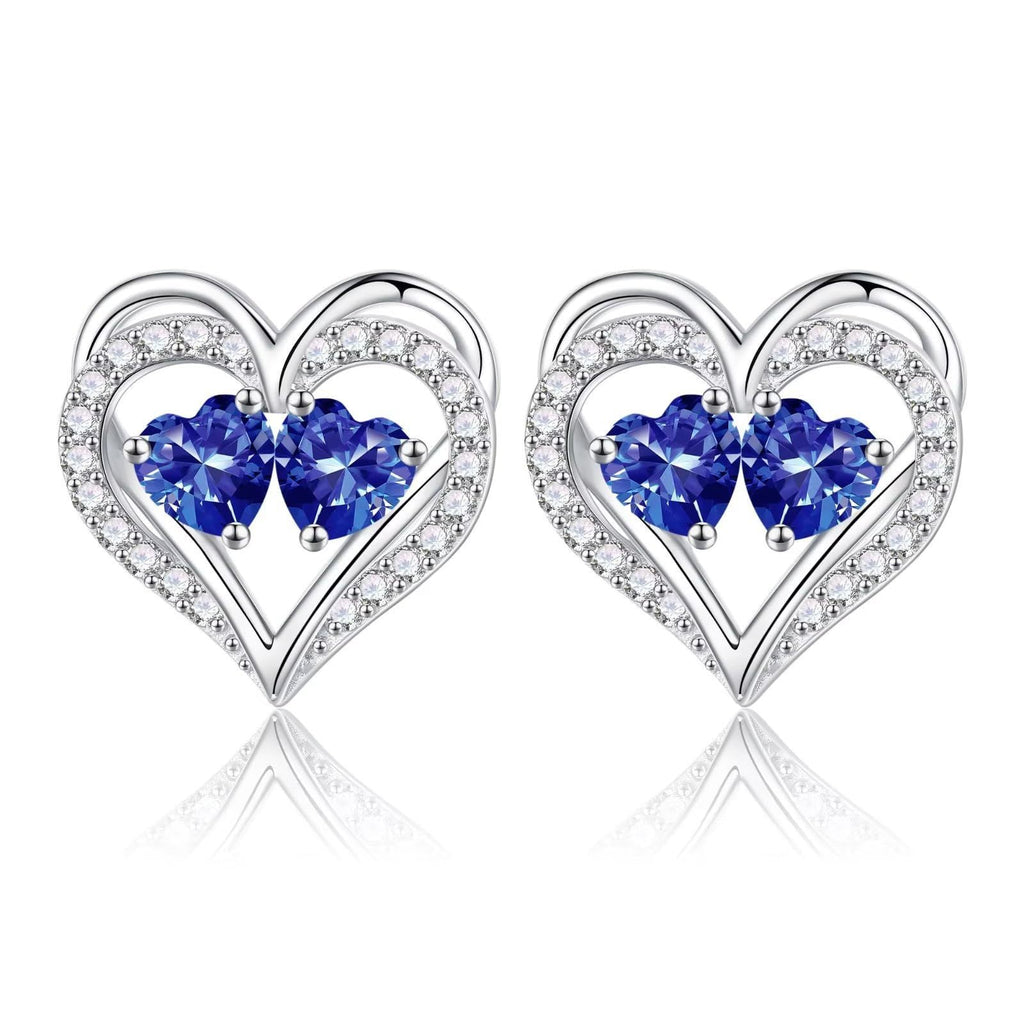 Sterling Silver Birthstone Heart Earrings