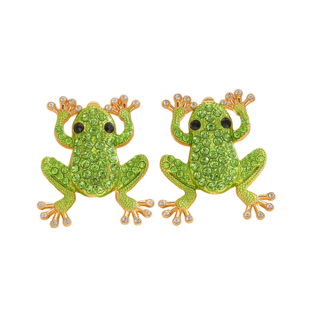 Fashion Creative Alloy Rhinestone Faux Pearl Frog Animal Stud Earrings