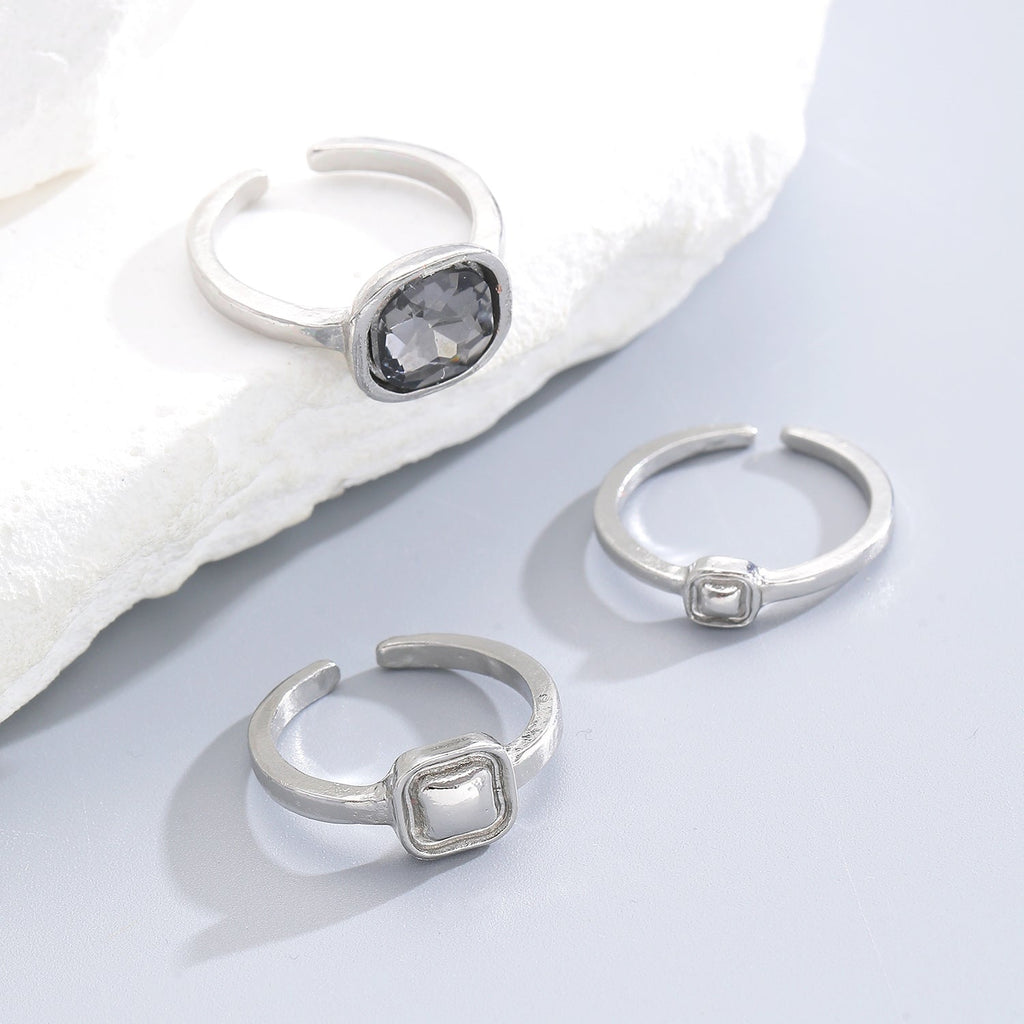 Luxury Acrylic Black Diamond Ring Minimalist Geometric Square Band