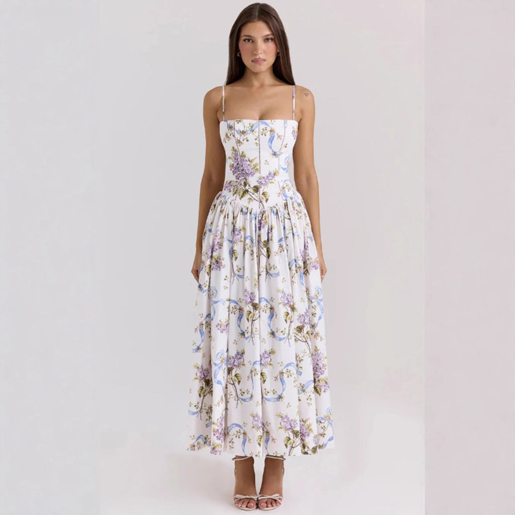 Elegant & Gentle Style Slimming Floral Spaghetti Strap Ethereal Dress