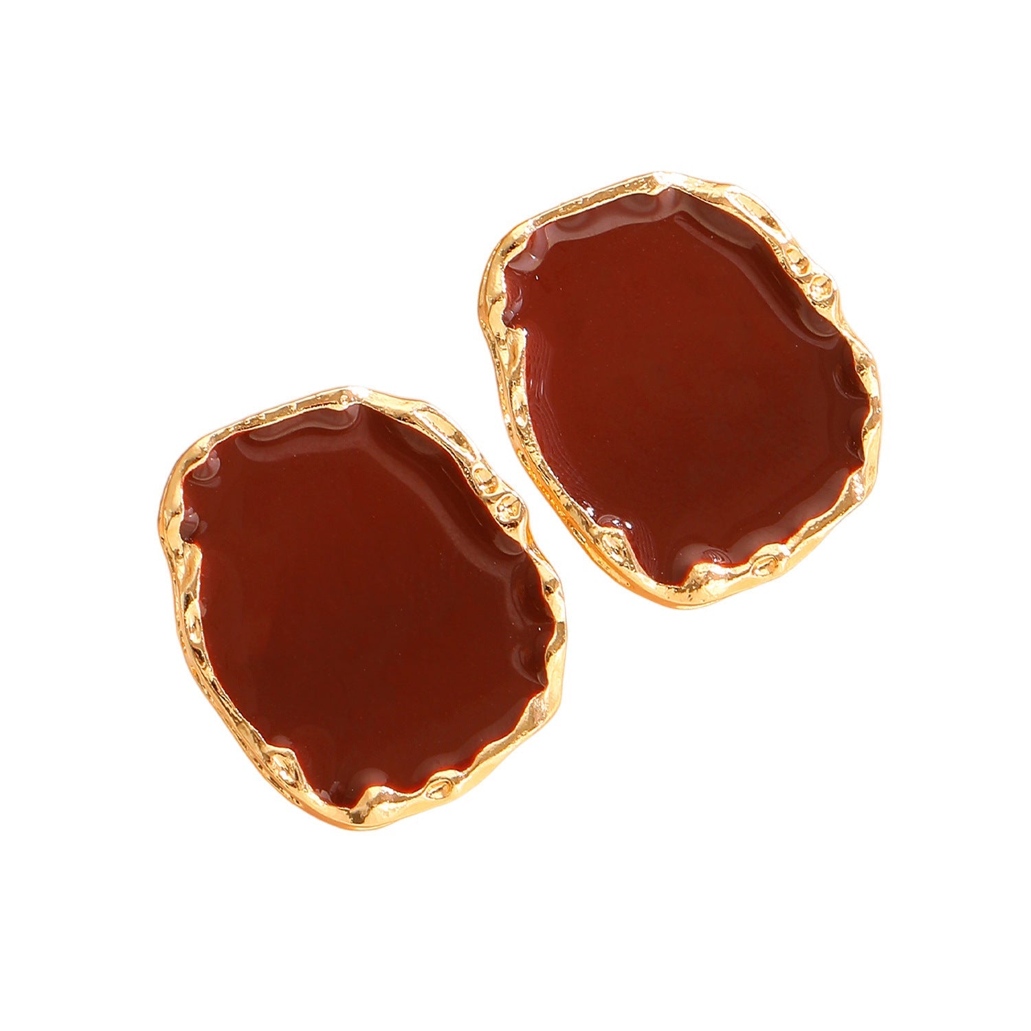 Vintage Irregular Square Red Black Glazed Ring & Earrings Set Women Jewelry
