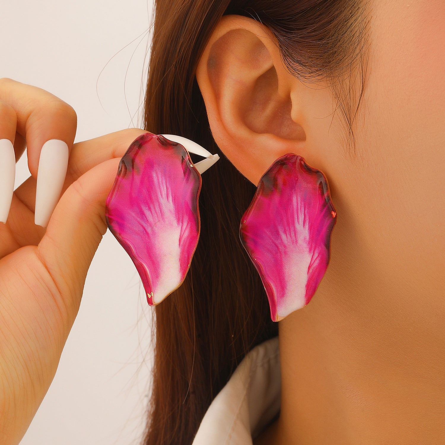Vintage Irregular Pleated Petal Oil-Drop Earrings Enamel Geometric Jewelry