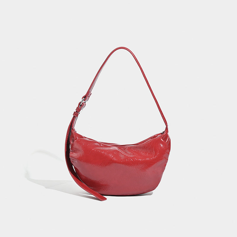 Retro red women's bag, pleated oval casual bag, shoulder bag, shoulder bag, hobo bag for women
