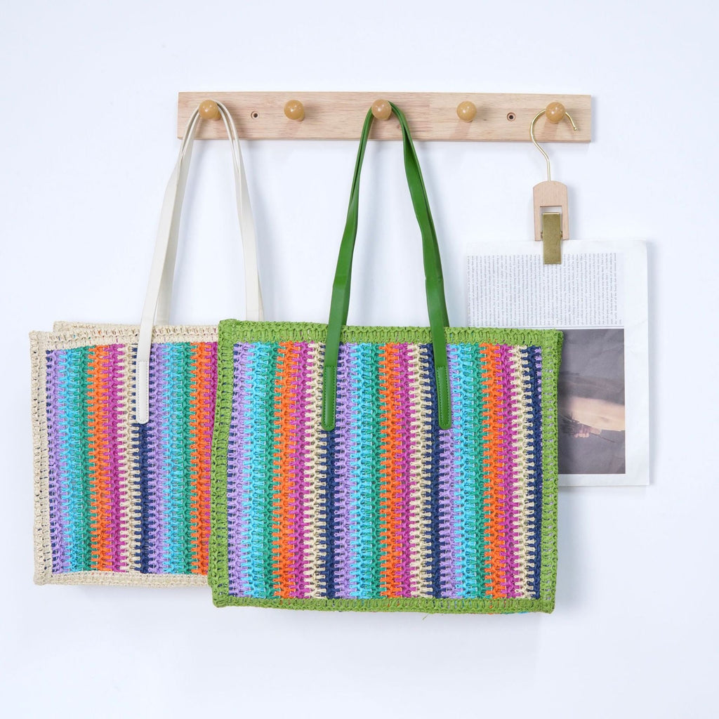 Colorful Large Capacity Woven Shoulder Bag - Beach Straw Tote, Lazy Casual Handheld Purse
