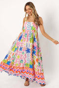 Printed shrinkage pleated splicing long suspender dress positioning flower pendulum skirt