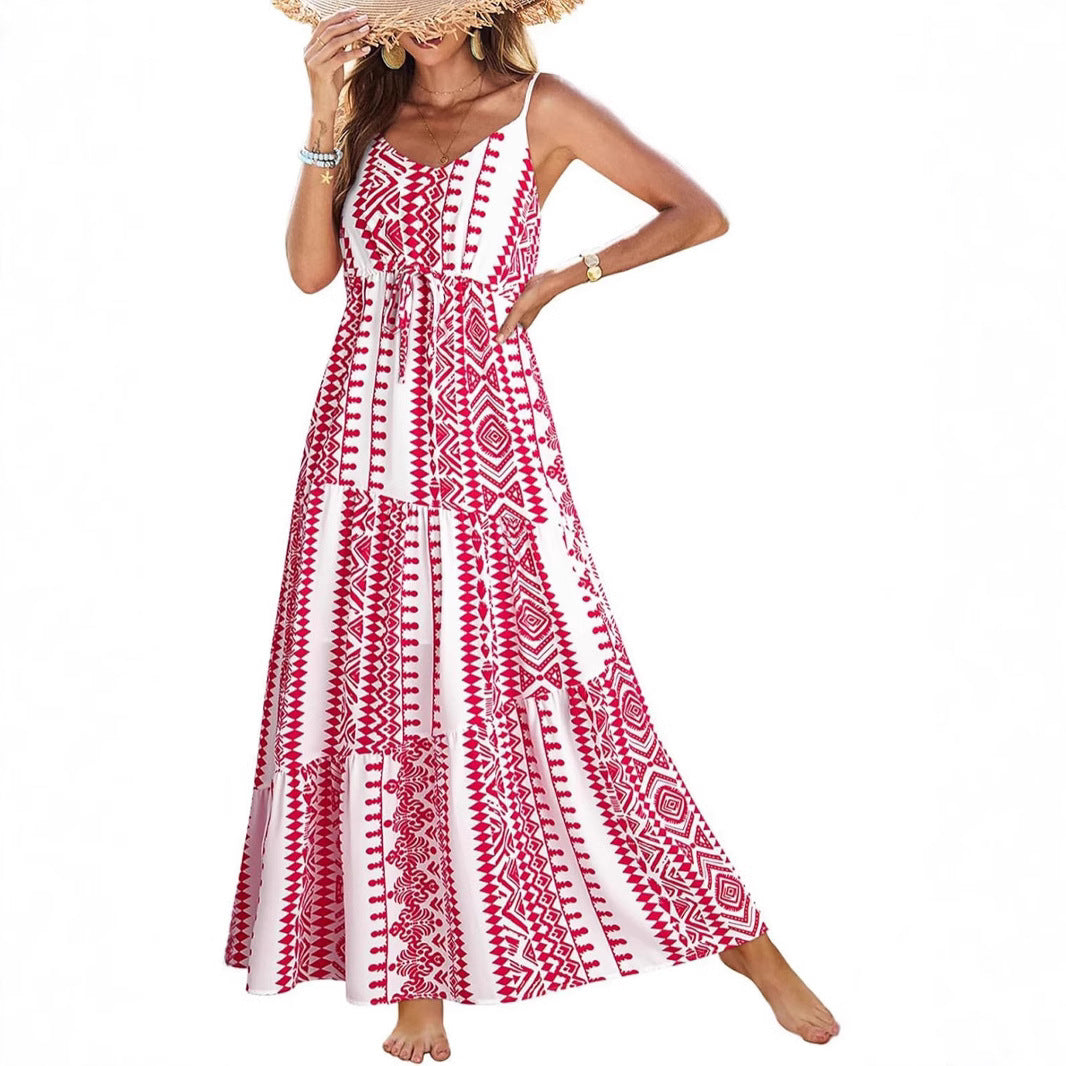 Summer Dress Casual Women's Bohemian Sleeveless Print Long Layered Long Dress Beach Dress