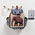 Retro Ethnic Drawstring Backpack – Elephant Embroidery Flap Closure, Bohemian Travel Daypack