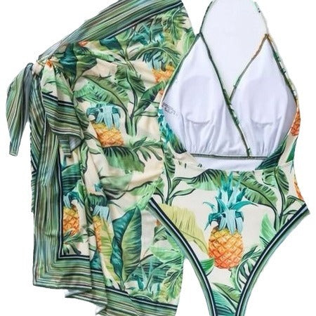 Triangle Sexy One Piece Tropical Print Swimsuit Women's Two Piece Set