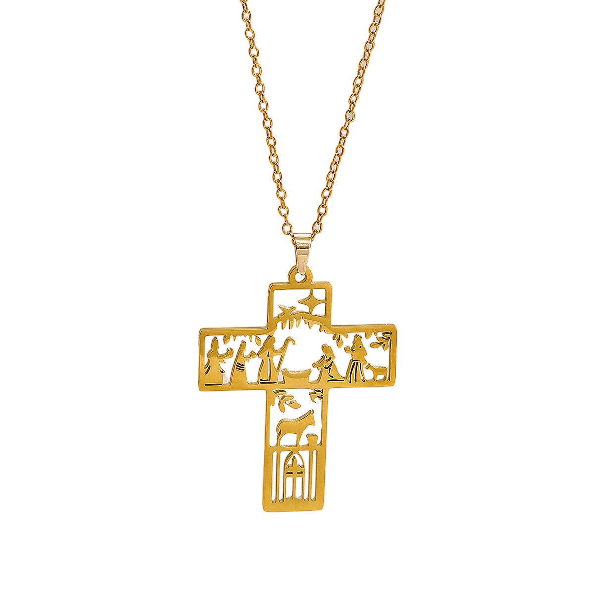 Stainless Steel Hollow Wizard Cross Necklace