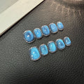 Popular Blue Glass Beads Cat's Eye Short Round Bean Nail HandmadePress on Nails Wholesale