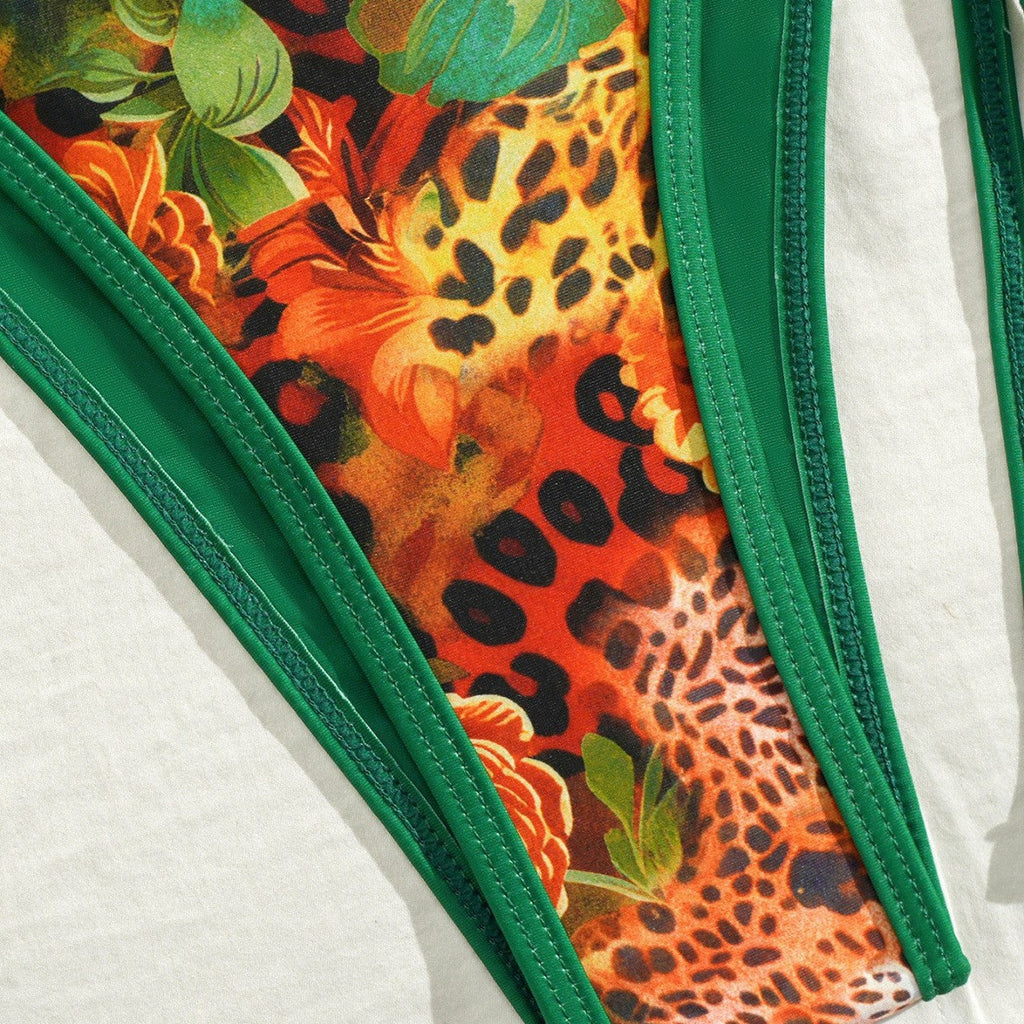 Women's Swimsuit Double Layer Fabric Floral Sexy Strappy Bikini Push Up for Small Bust