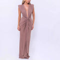 Sexy Women's Sleeveless Super Deep V Slim Waist Pleated Temperament Fishtail Jumpsuit