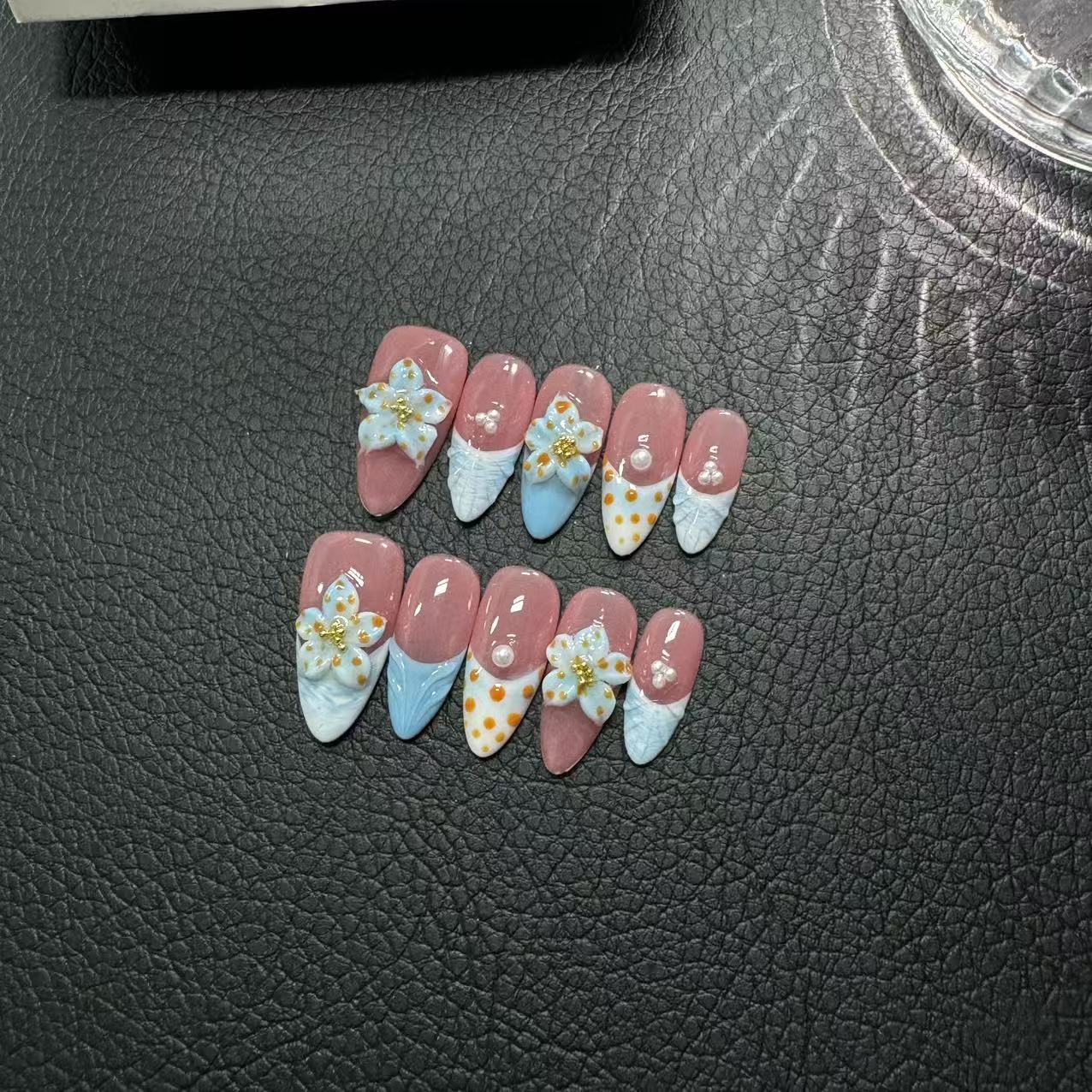 Handcrafted Carved Petals Press on Nails Premium Summer Handcrafted