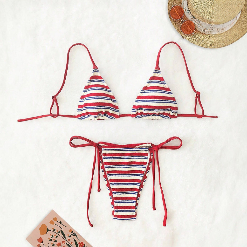 Special Fabric Striped Low Waist Bikini Sexy Two Piece Swimwear for Women