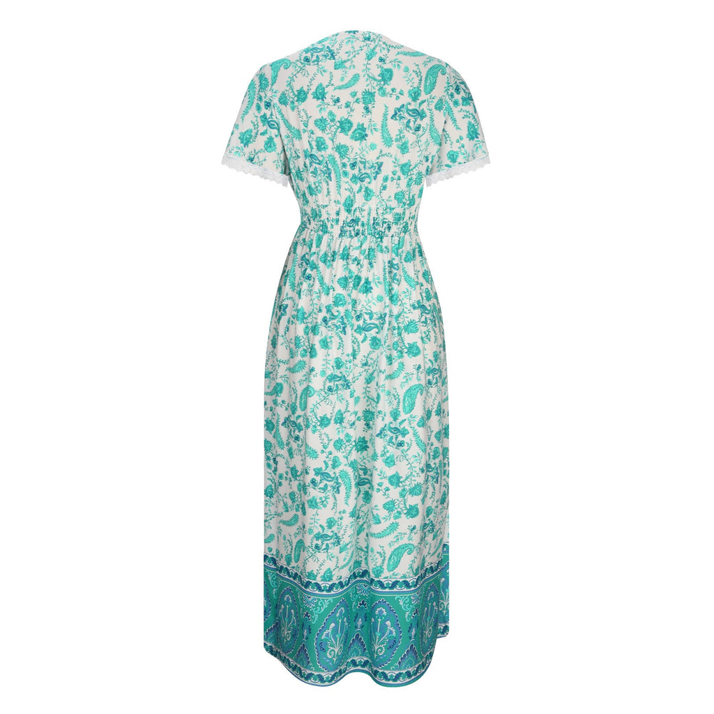 Women's Short Sleeve Lace Trim Tie-Waist Bohemian Dress Vacation Beach Dress Floral