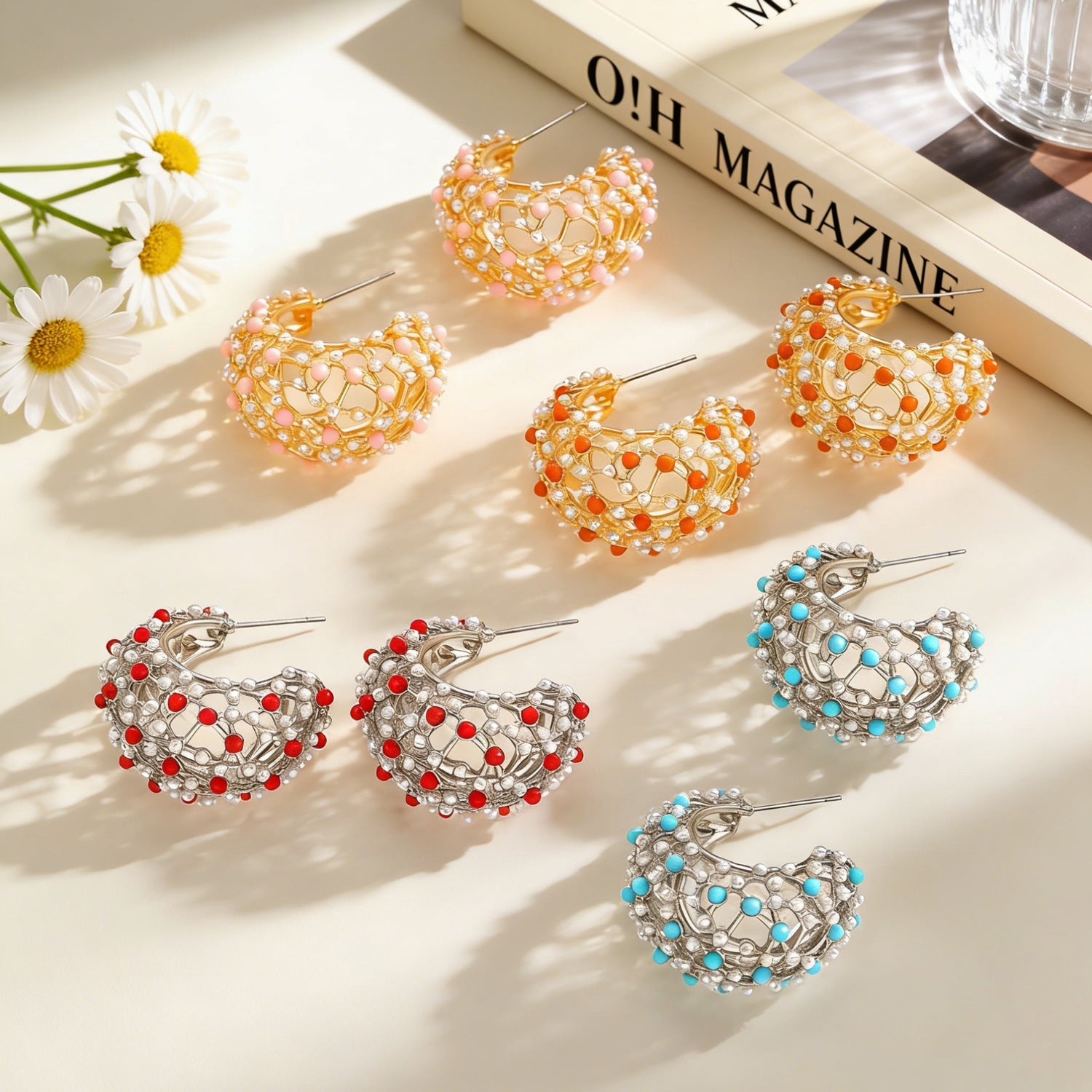 French Vintage Palace Style Stud Earrings Luxury Starry Design Earrings