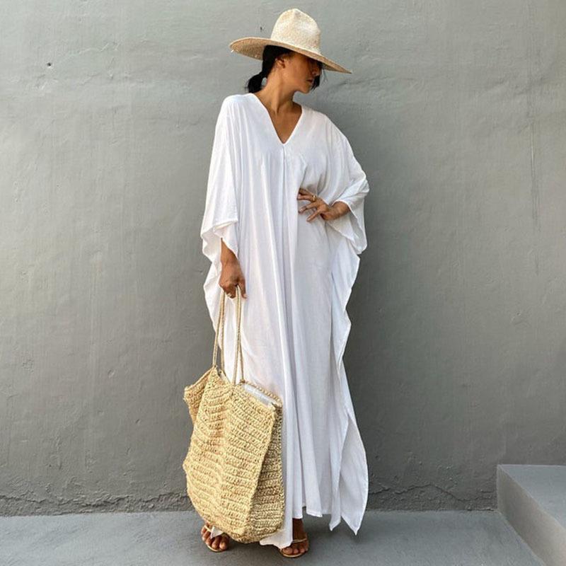 Solid Color Beach Maxi Robe ¨C Loose Bikini Cover-Up Dress, Vacation Swimsuit Long Kimono