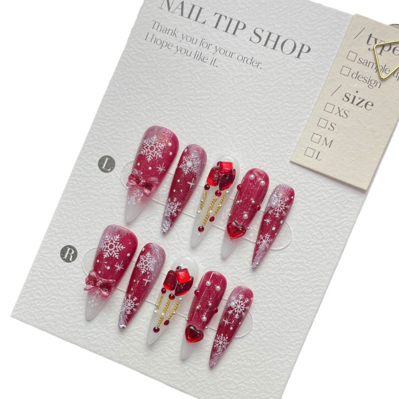 Christmas Collection Merry Christmas Heavy Industry Handmade Nail Art Long Short Fake Nails