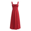 Square Neck Bustier Midi Dress - Low Cut Sleeveless Swing Sundress with Lace Trim & Spaghetti Straps
