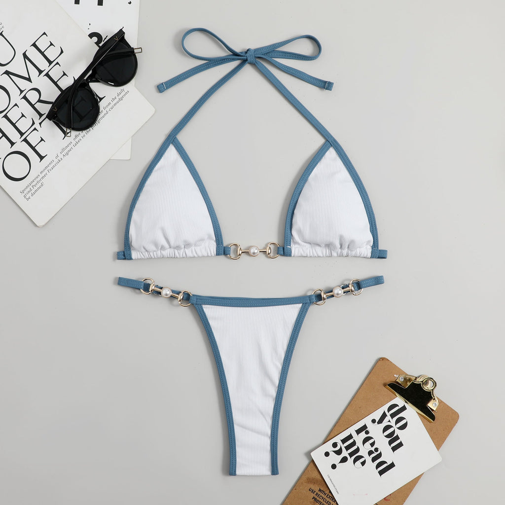 Swimwear Sexy Solid Metal Bikini Swimsuit Women's Bikini Set