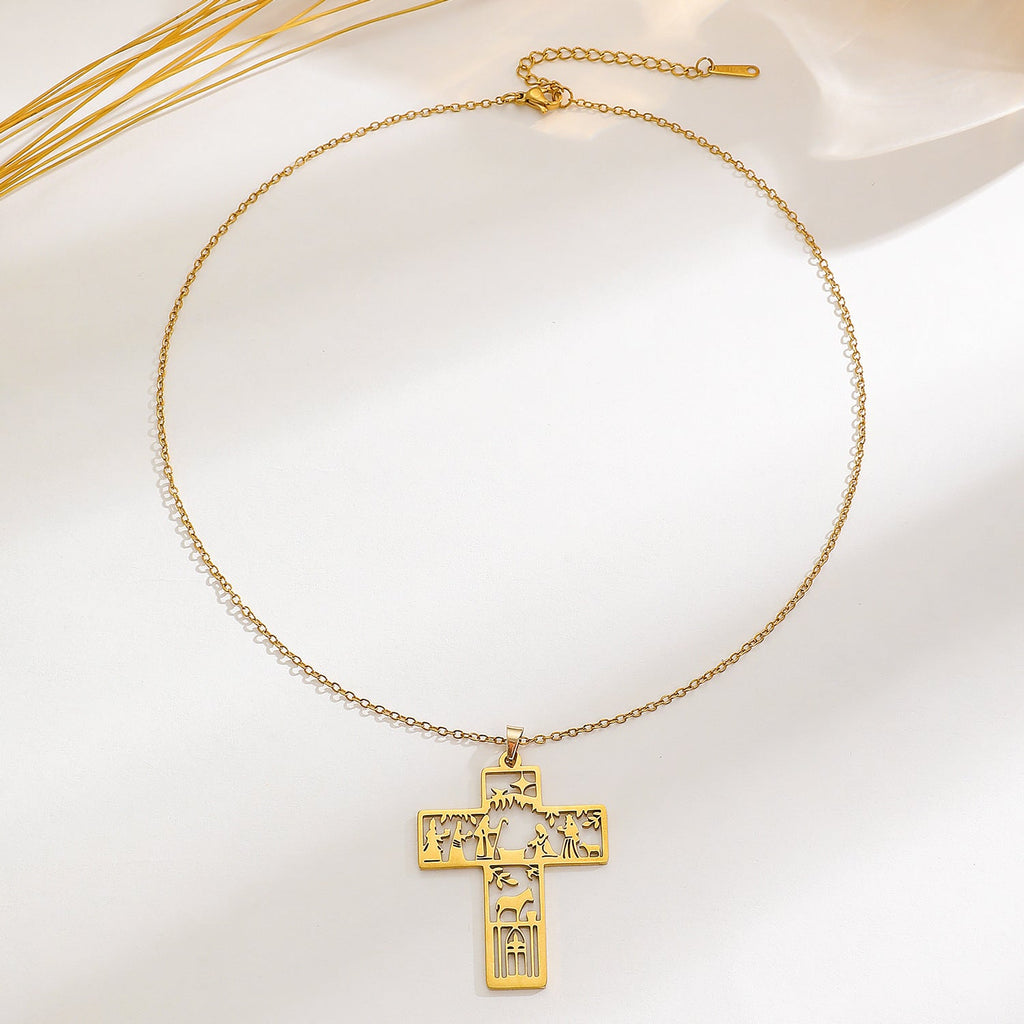 Stainless Steel Hollow Wizard Cross Necklace