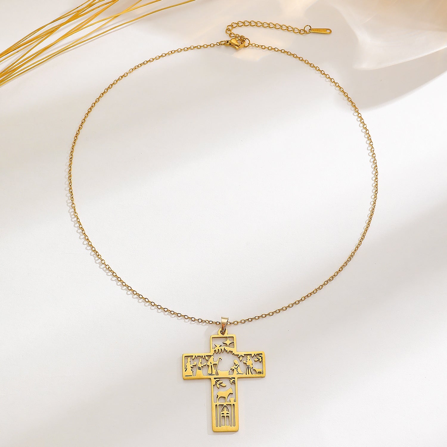 Stainless Steel Hollow Wizard Cross Necklace