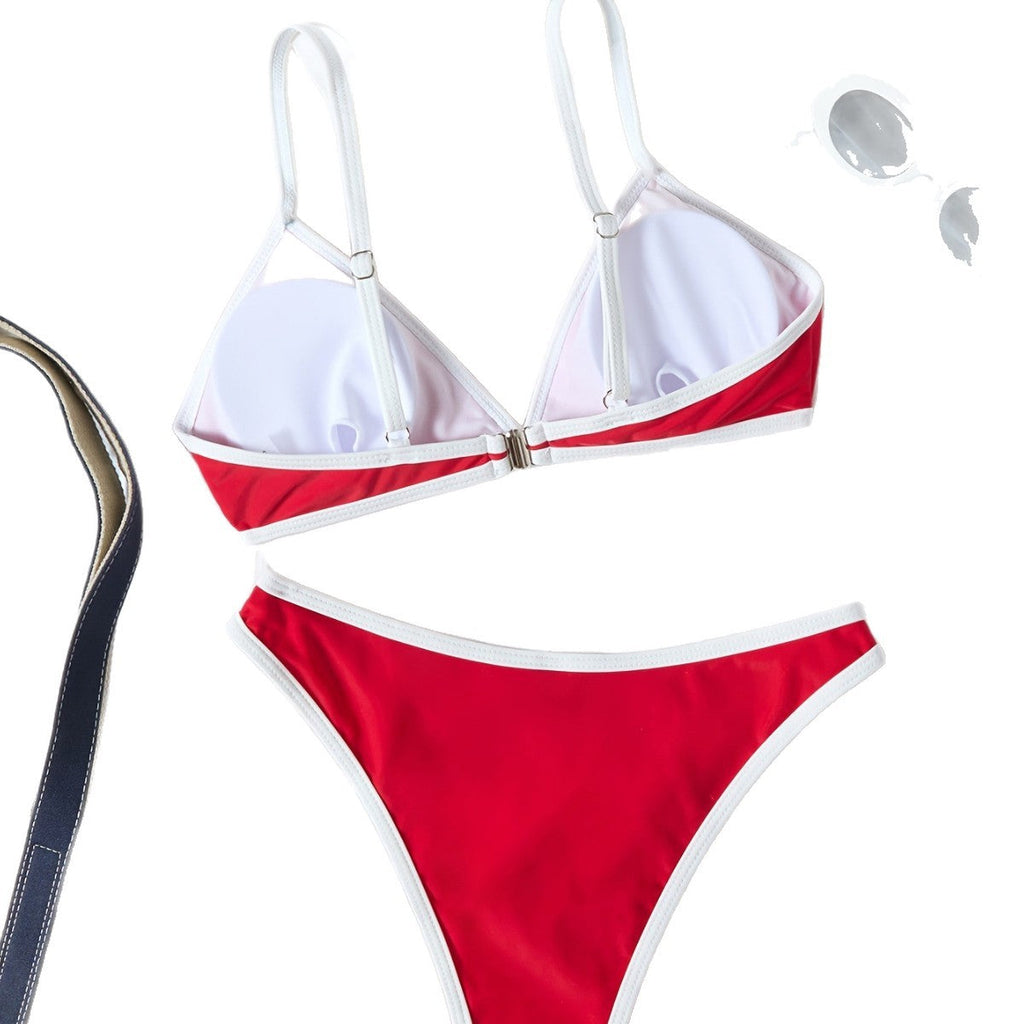 Solid Color Bikini Women's Swimsuit Sexy Sport Red Set