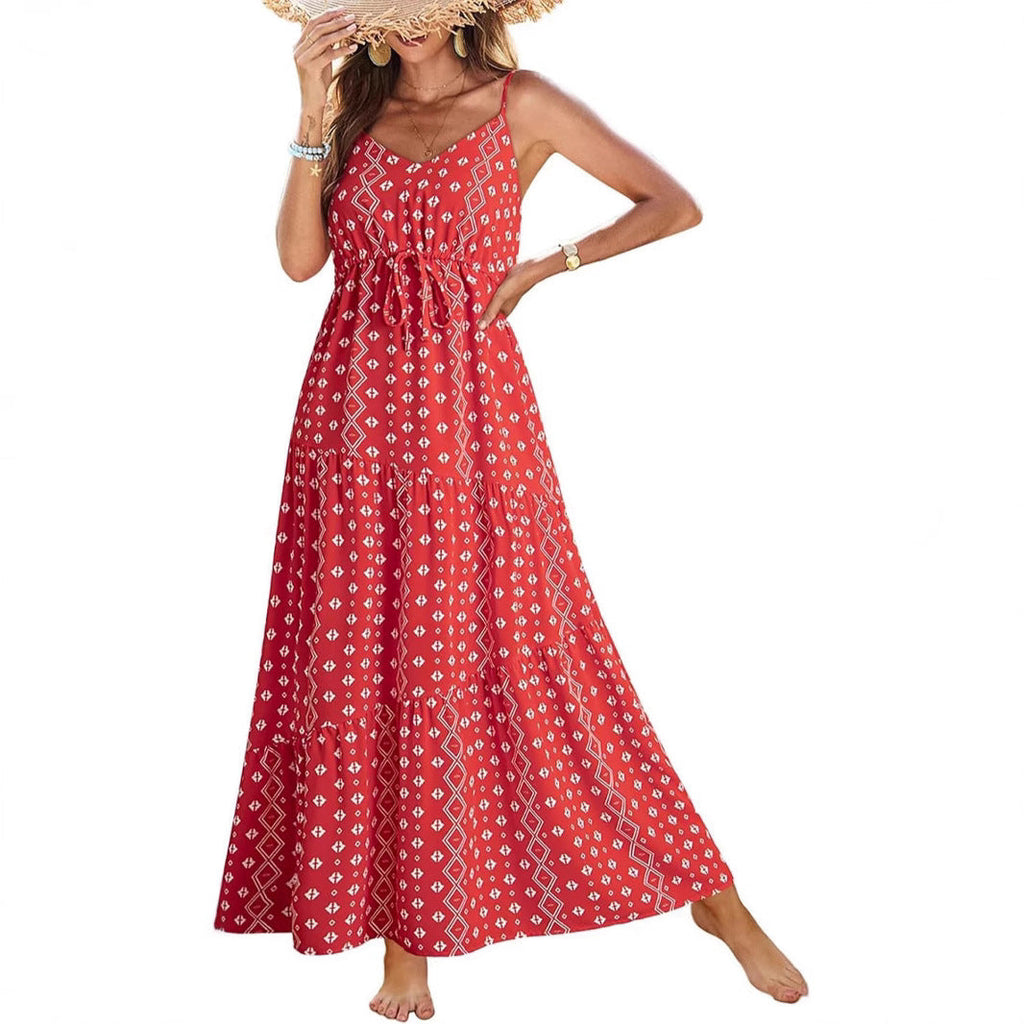 Summer Dress Casual Women's Bohemian Sleeveless Print Long Layered Long Dress Beach Dress