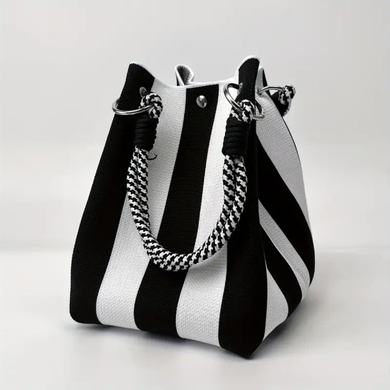Woven Bucket Bag – Fashion Knit Handbag, Lucky Drawstring Shoulder Purse, Women’s Vacation Tote