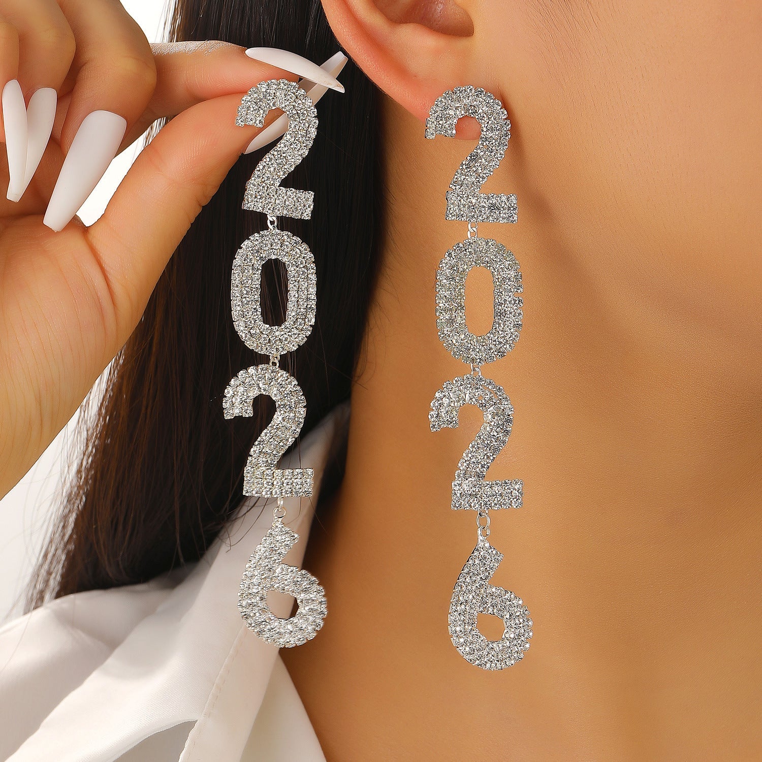Zircon Inlaid Number Tassel Earrings & Ring Set Luxury Party Jewelry