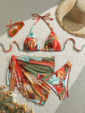 Women's Bikini Swimsuit with Floral Print and Tie Straps