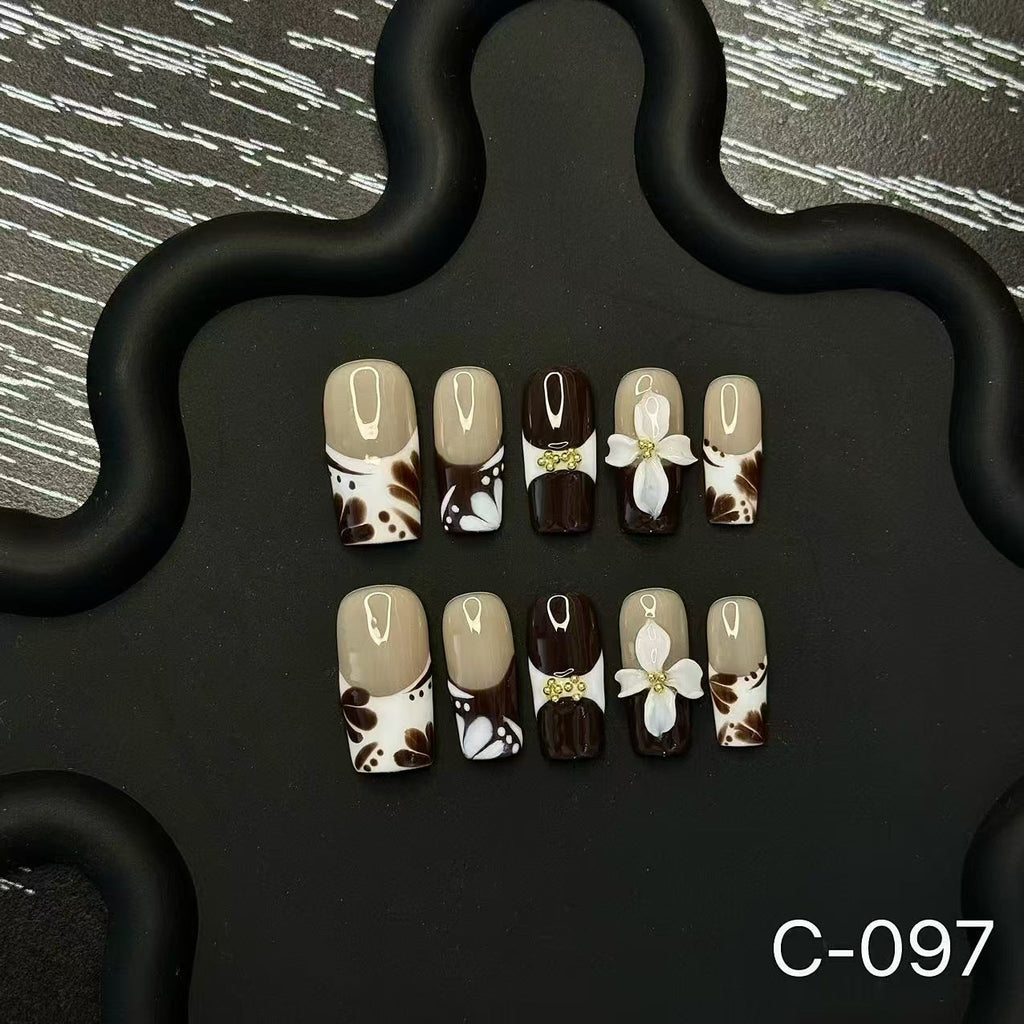 Hot-selling 3D Engraved Almond Nails Handmade Press on Nails Removable Nails
